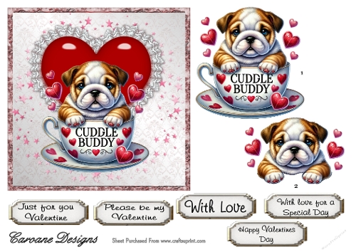 Valentine Pups 1 - 6x6 inch card front with decoupage  