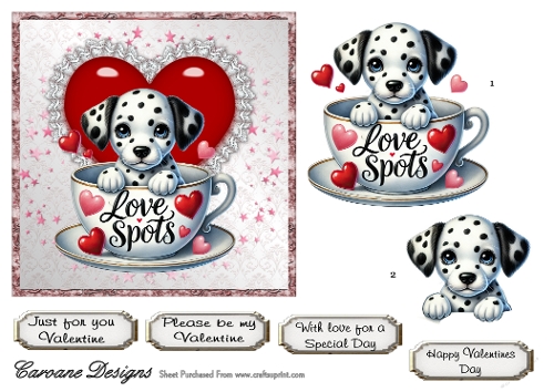 Valentine Pups 3 - 6x6 inch card front with decoupage  