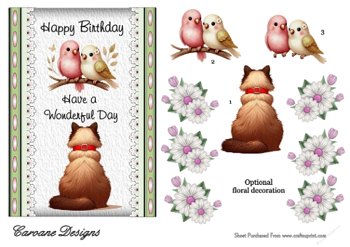 Birthday Birdies 1 - 7x5 inch topper with decoupage  