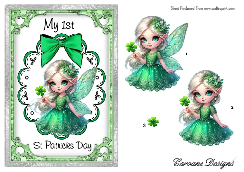 St Patricks Day 3 baby girl version - A5 inch card front with decoupage  