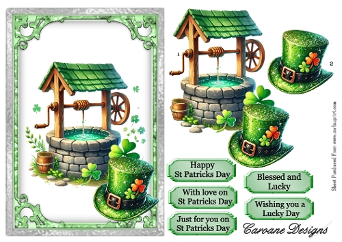 St Patricks Day 4 - A5 inch card front with decoupage  