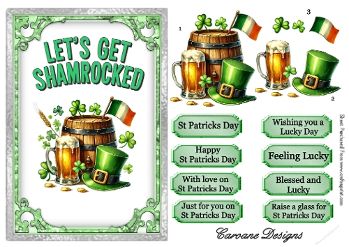 St Patricks Day 7 - Shamrocked - A5 inch card front with decoupage  