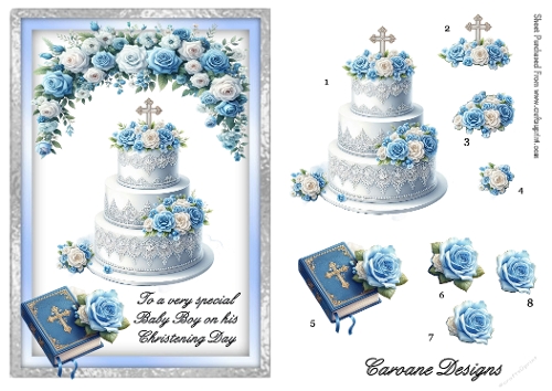 Christening - Baby Boy 2 - A5 inch card front with decoupage  