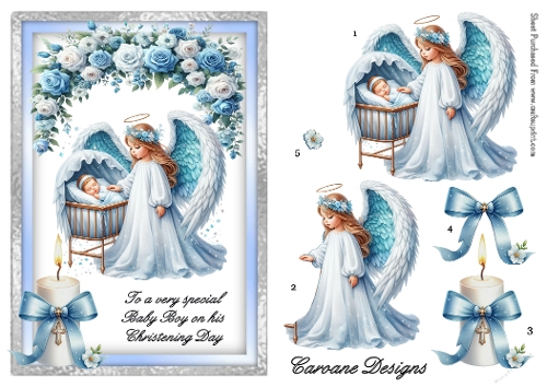 Christening - Baby Boy 4 - A5 inch card front with decoupage  