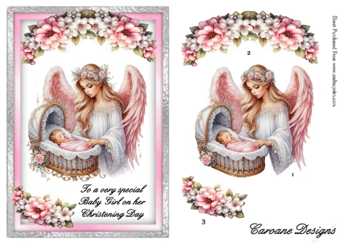 Christening - Baby Girl 1 - A5 inch card front with decoupage  