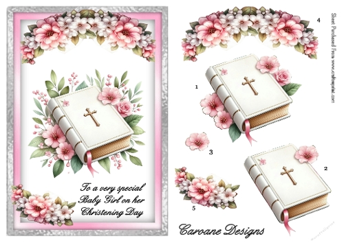 Christening - Baby Girl 2 - A5 inch card front with decoupage  