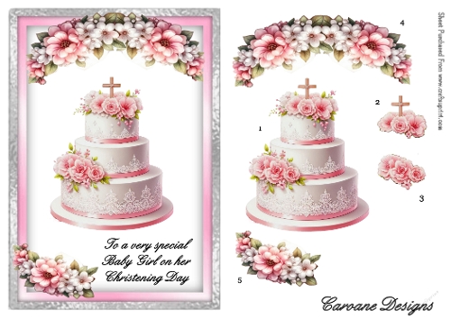 Christening - Baby Girl 4 - A5 inch card front with decoupage  