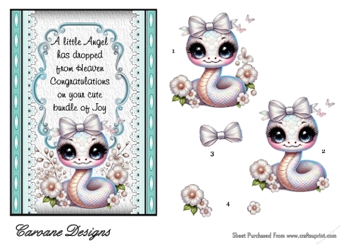 Sassy Snakes 4 - 7x5 inch card front with decoupage  