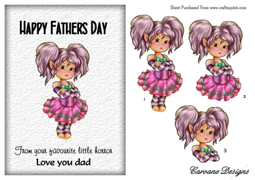Daddies Little Horrors 3 - A5 inch card front with decoupage  