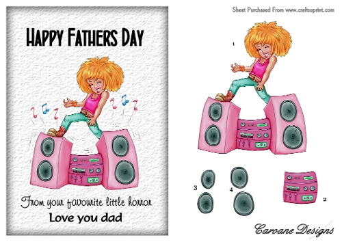 Daddies Little Horrors 4 - A5 inch card front with decoupage  