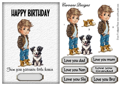 Little Horror Birthdays 1 - A5 inch card front with decoupage  