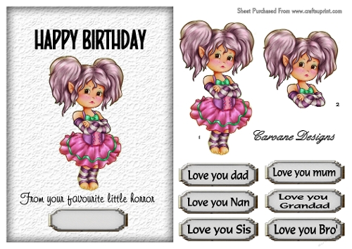 Little Horror Birthdays 3 - A5 inch card front with decoupage  