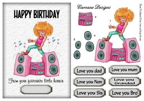 Little Horror Birthdays 4 - A5 inch card front with decoupage  