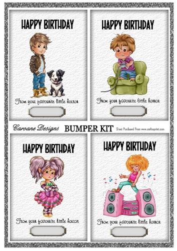 Little Horror Birthdays Bumper Kit 80 - 9 page bumper kit - card fronts, decoupage, inserts, made by boxes, images for back of card, preview