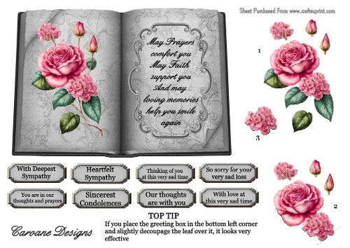 Floral Sympathy 1 - A5 card front with decoupage  