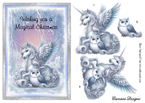 A Unicorn for Christmas 1 - A5 card front with decoupage  