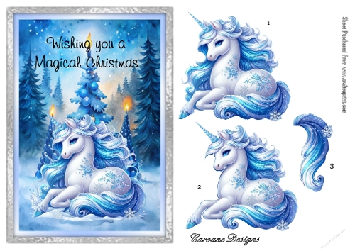 A Unicorn for Christmas 2 - A5 card front with decoupage  