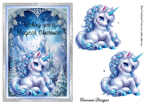 A Unicorn for Christmas 3 - A5 card front with decoupage  