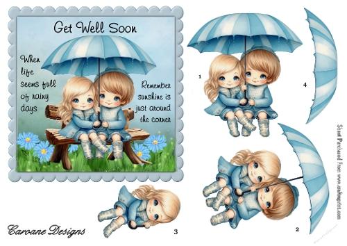 Get Well Soon 1 - 6x6 inch card front with decoupage  