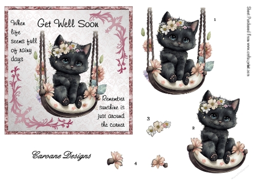 Get Well Soon 2 - 6x6 inch card front with decoupage  