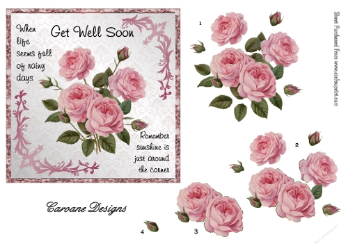 Get Well Soon 3 - 6x6 inch card front with decoupage  