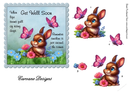 Get Well Soon 4 - 6x6 inch card front with decoupage  