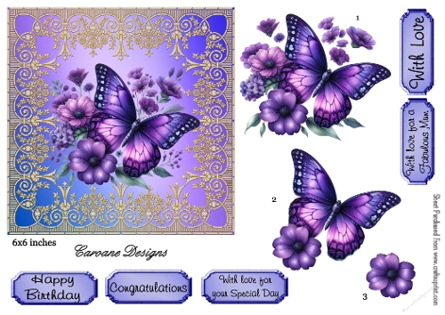 Butterfly Fiesta 3 - 6x6 inch card front with decoupage  