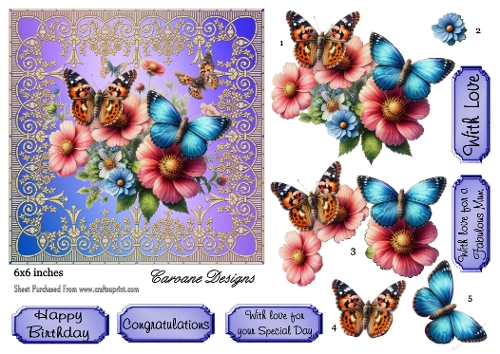 Butterfly Fiesta 4 - 6x6 inch card front with decoupage  