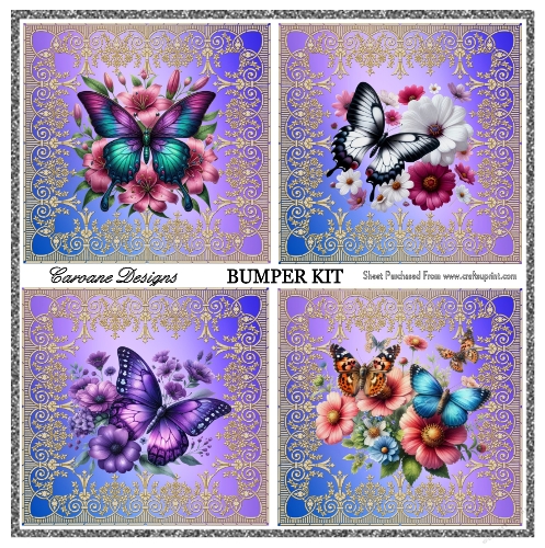 Butterfly Fiesta Bumper Kit 87 - 9 page bumper kit - card fronts, decoupage, inserts, made by boxes, images for back of card, preview