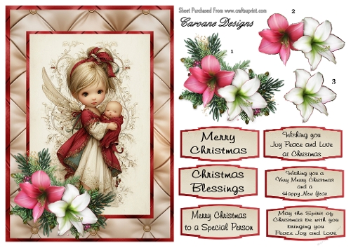 Christmas Angels 2 - A5 card front with decoupage  