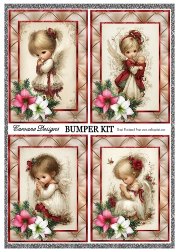 Christmas Angels Bumper Kit 89 - 9 page bumper kit - card fronts, decoupage, inserts, made by boxes, images for back of card, preview