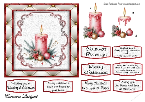 Christmas Candles 1 - 6x6 inch card front with decoupage  