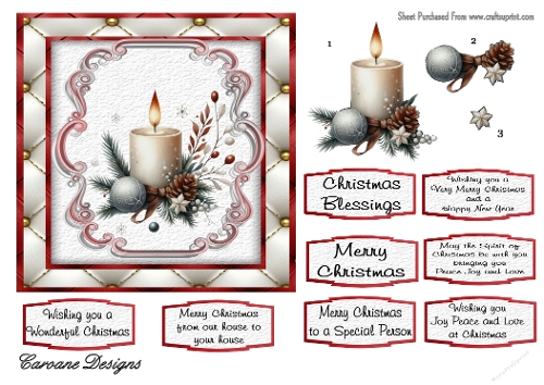 Christmas Candles 2 - 6x6 inch card front with decoupage  