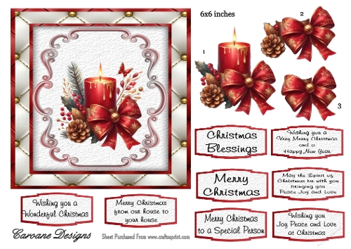 Christmas Candles 3 - 6x6 inch card front with decoupage  