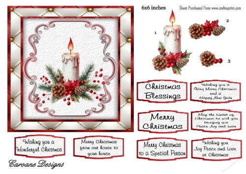 Christmas Candles 4 - 6x6 inch card front with decoupage  