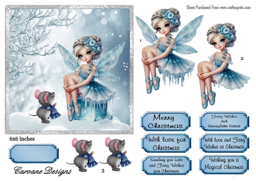 Ice Fairy 2 - 6x6 inch card front with decoupage  