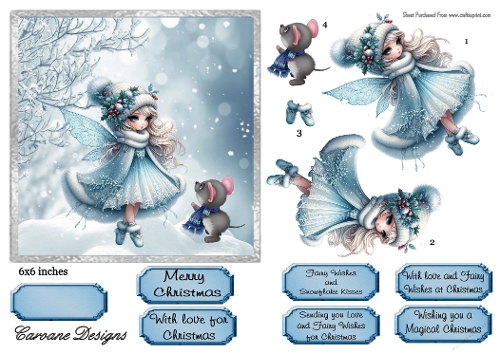 Ice Fairy 4 - 6x6 inch card front with decoupage  
