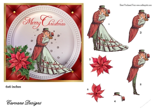 Vintage Christmas 1 - 6x6 inch card front with decoupage  