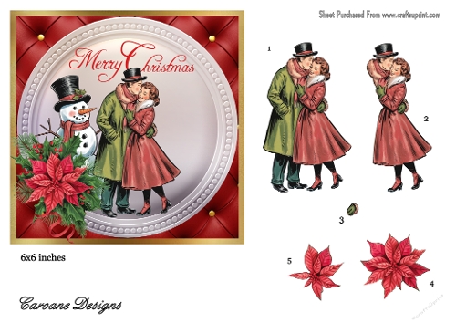 Vintage Christmas 4 - 6x6 inch card front with decoupage  