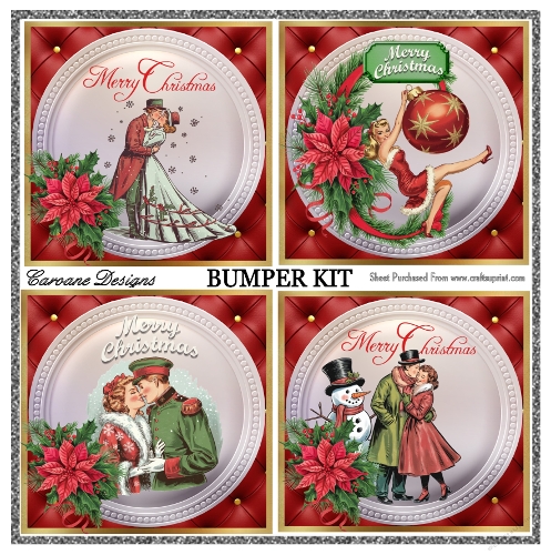 Vintage Christmas Bumper Kit 92 - 9 page bumper kit - card fronts, decoupage, inserts, made by boxes, images for back of card, preview