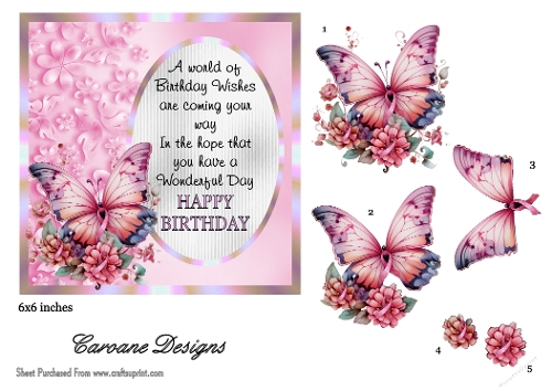 Happy Birthday 1 - 6x6 inch card front with decoupage  