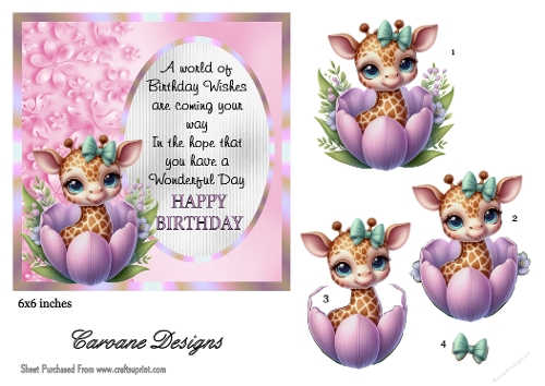 Happy Birthday 4 - 6x6 inch card front with decoupage  