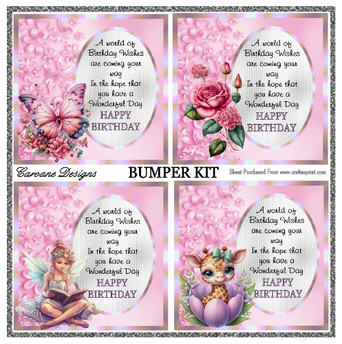 Happy Birthday Bumper Kit 94 - 9 page bumper kit - card fronts, decoupage, inserts, made by boxes, images for back of card, preview