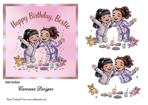 Bestie Birthday 1 - 6x6 inch card front with decoupage  