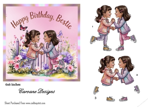 Bestie Birthday 2 - 6x6 inch card front with decoupage  