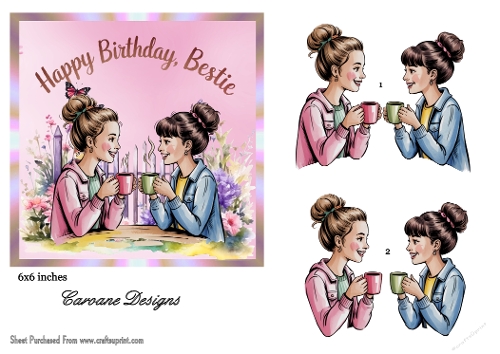 Bestie Birthday 3 - 6x6 inch card front with decoupage  