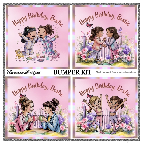 Bestie Birthday Bumper Kit 95 - 9 page bumper kit - card fronts, decoupage, inserts, made by boxes, images for back of card, preview