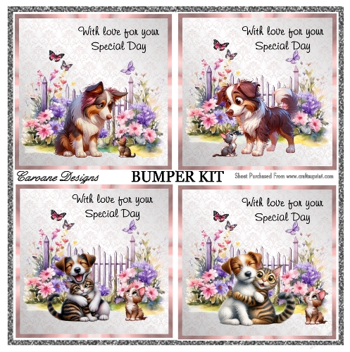 Special Pets Bumper Kit 96 - 9 page bumper kit - card fronts, decoupage, inserts, made by boxes, images for back of card, preview