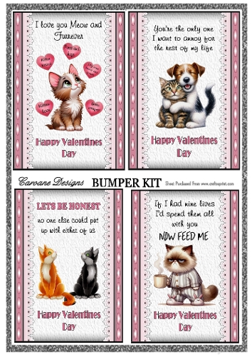 Funny Valentines Bumper Kit 97 - 9 page bumper kit - card fronts, decoupage, inserts, made by boxes, images for back of card, preview