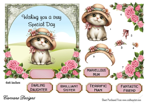Sweet Kitty Kats 1 - 6x6 inch card front with decoupage  